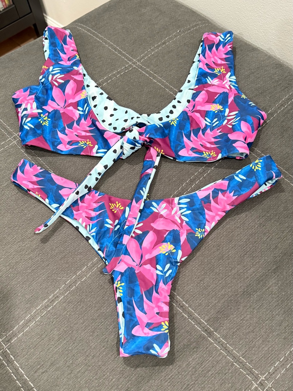 moana bikini Pink & Blue Floral Tie-Back Two-Piece Bikini
